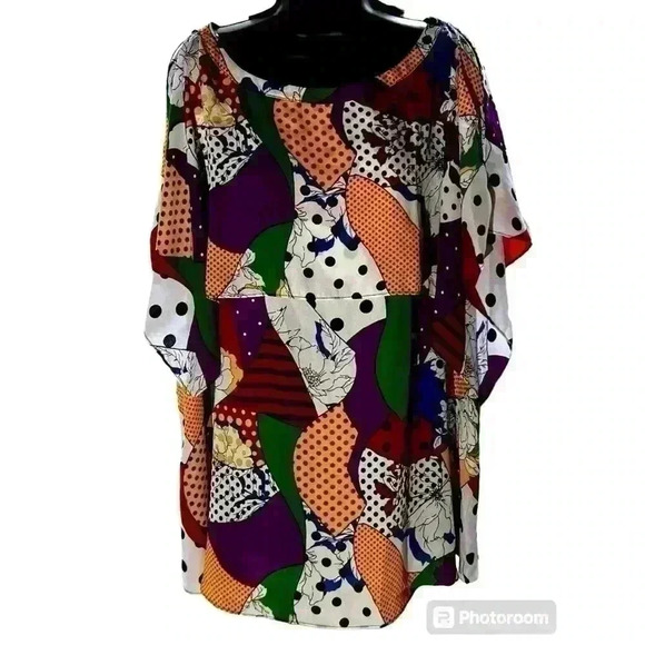 NWT Ashley Stewart Sz 18/20W Butterfly Peekaboo Sleeves Layered Multi Color Top - Picture 1 of 8